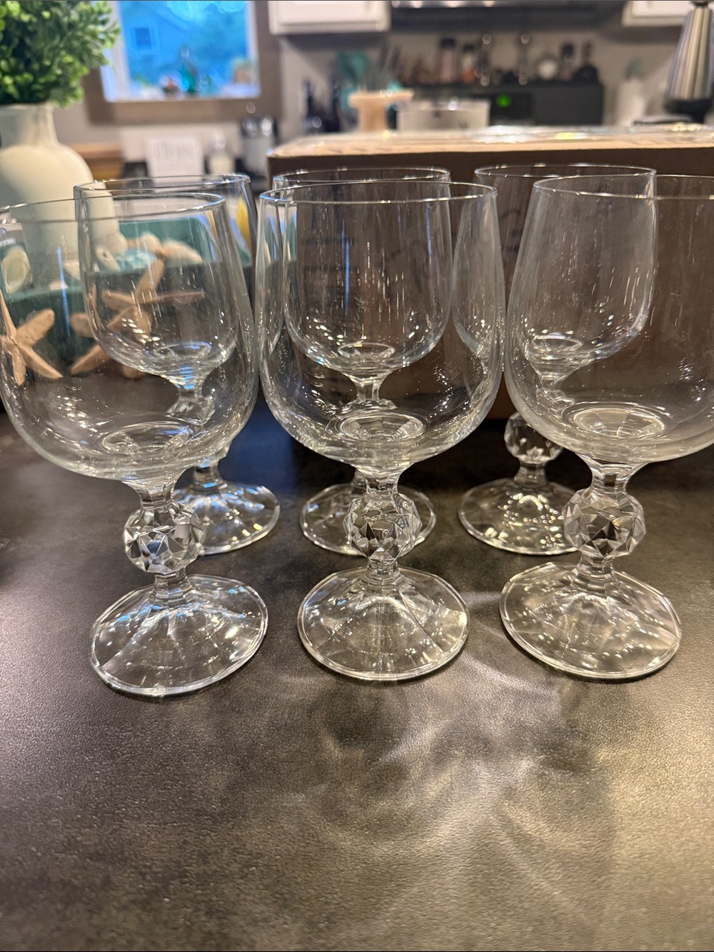 Faceted-Stem Clear Wine Glasses - Set of 6